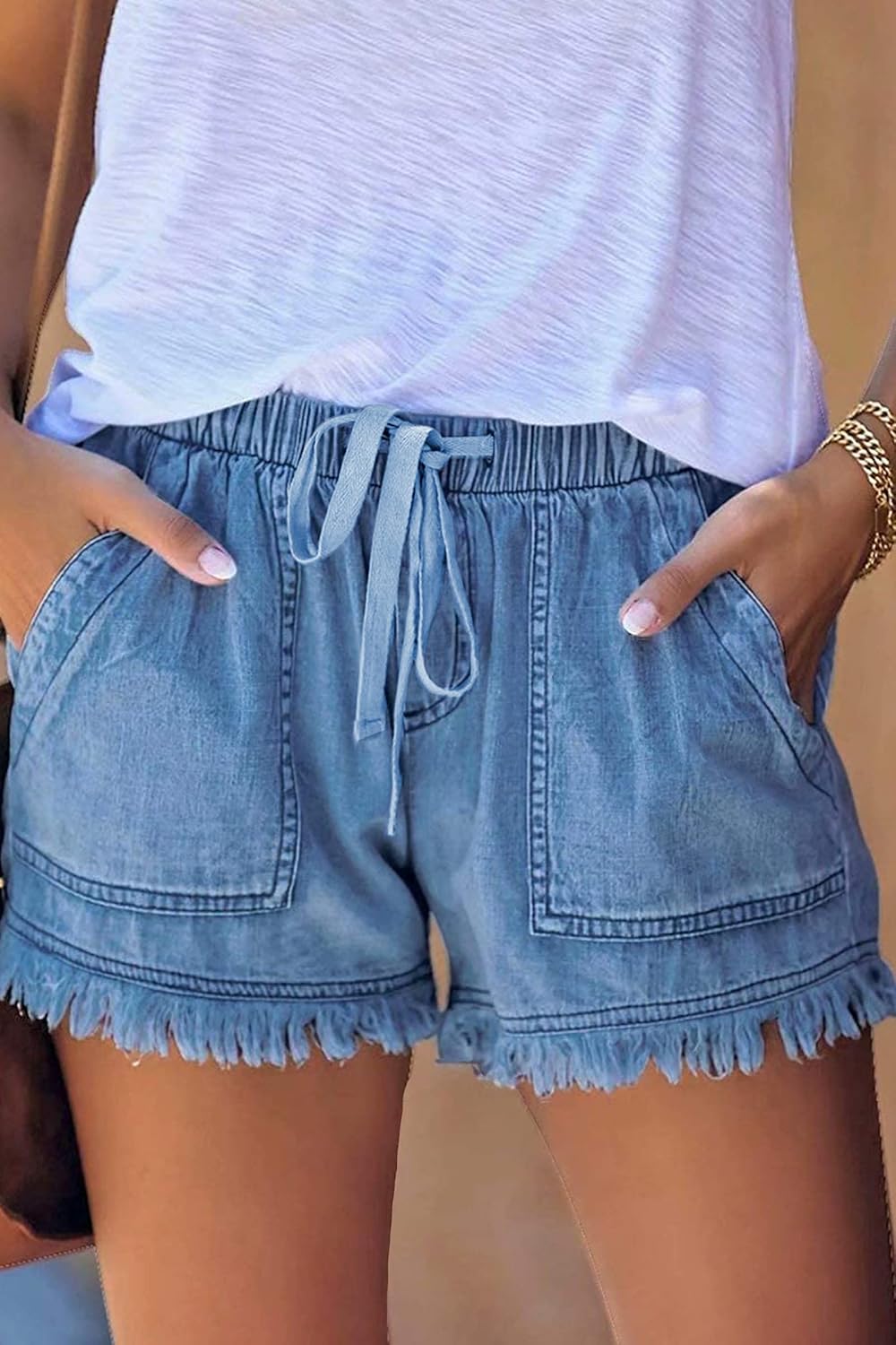 SESERAGI Womens Cotton Linen Shorts Soft Elastic Waist Summer Casual Short Pants - Image 2