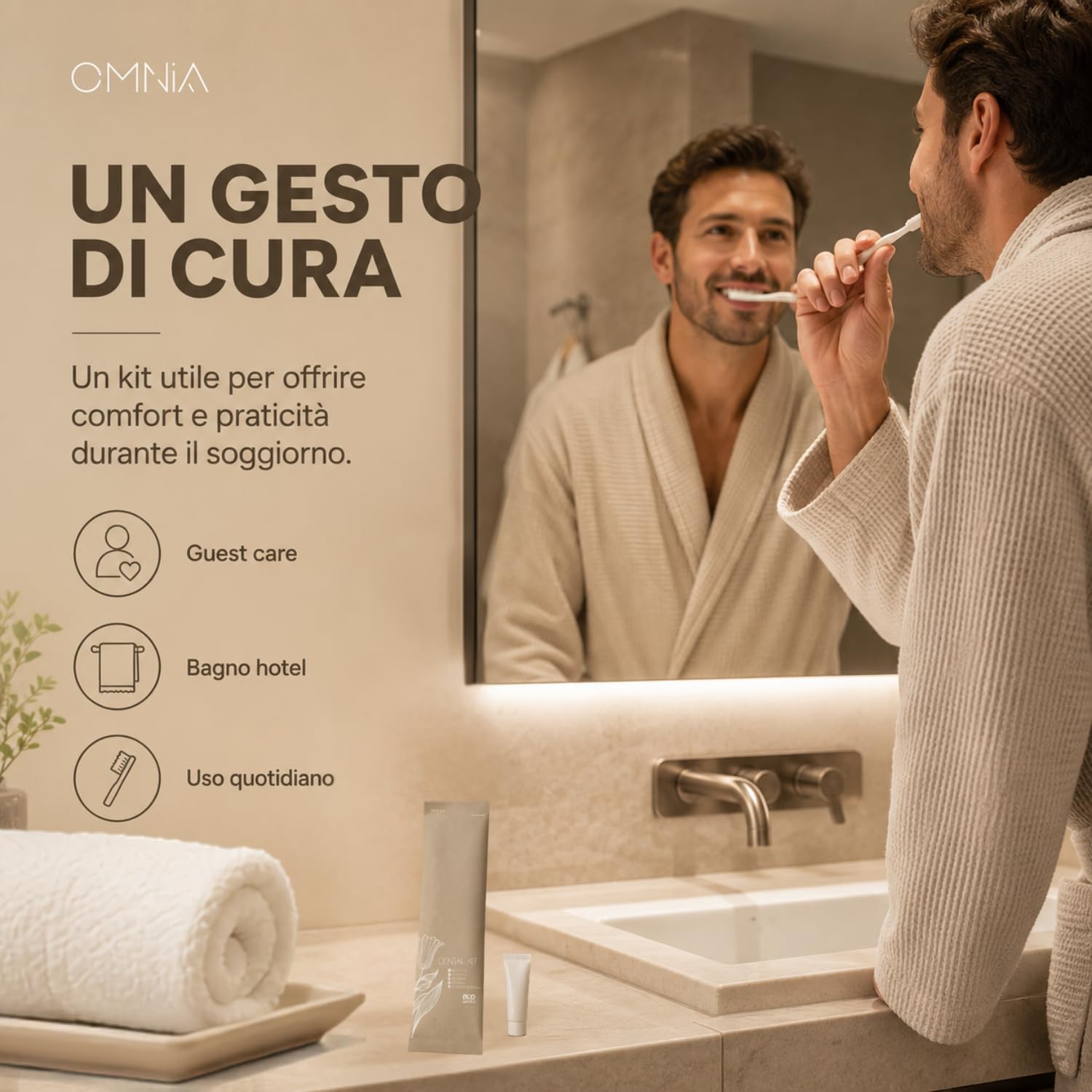 Kit igiene orale 50pz linea cortesia omnia per hotel e b&b, Set con spazzolino da denti e dentifricio Aloe Vera 6 g