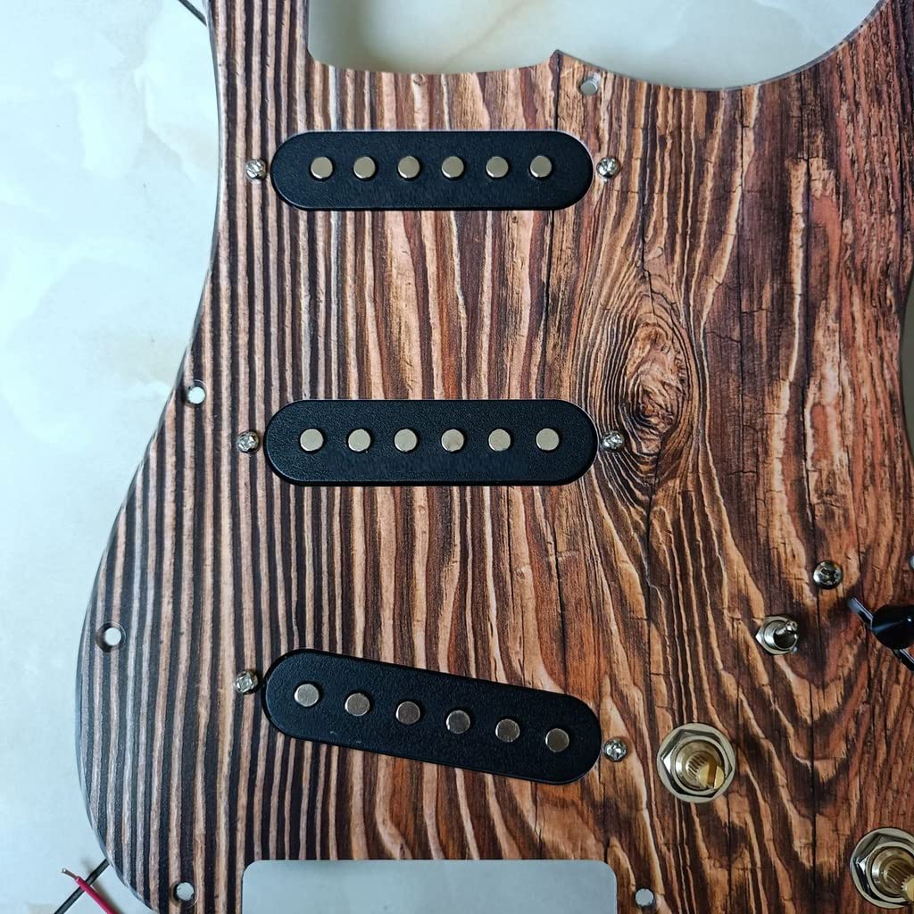 Ulepszony wstępnie okablowany pickguard SSS wielofunkcyjny przełącznik, czarny, przetworniki z pojedynczą cewką, 250 K, miedziane garnki do gitary elektrycznej Fender Stratocaster (naturalny)