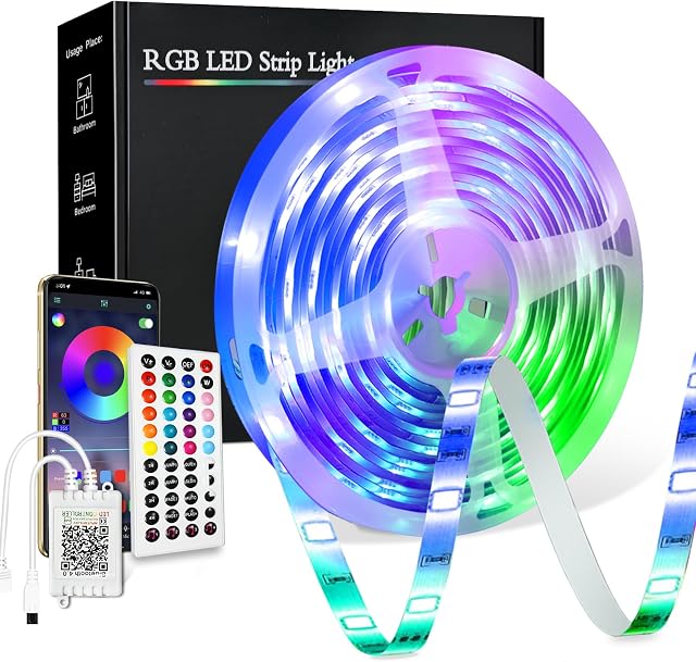 Taśma LED 20 m, PSTAR Bluetooth RGB 5050 24 V z pilotem zdalnego sterowania na podczerwień, sterowanie trybem muzycznym, ustawienie timera, do oświetlenia domu, na imprezie, w kuchni