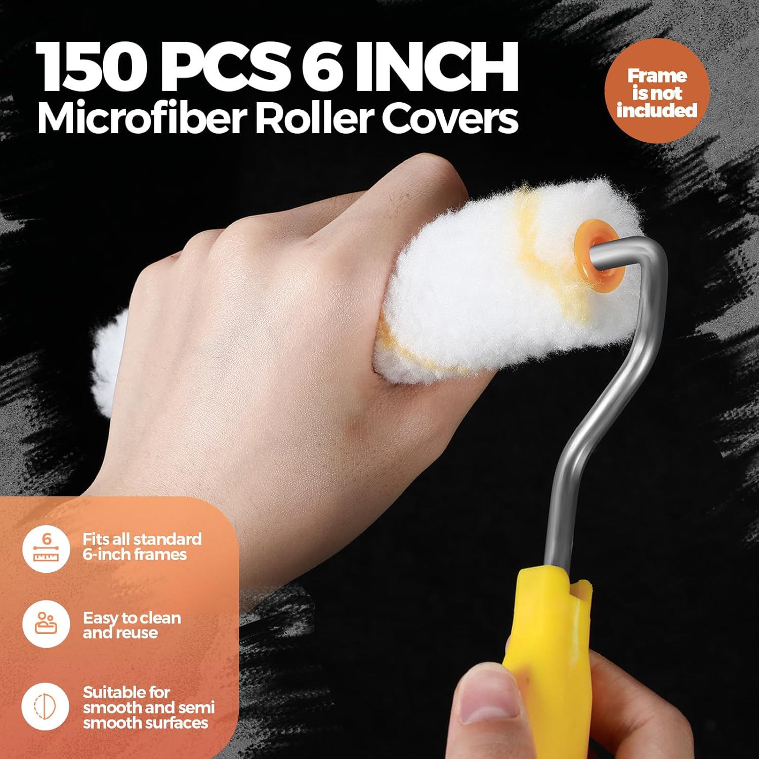 Leumoi 150 Pcs 6" x 1/2" Paint Roller High Density Microfiber Refills Mini Covers Paint Brush Roller Short Nap Home Repair Tool Kits for Wall Cabinets House(Yellow)