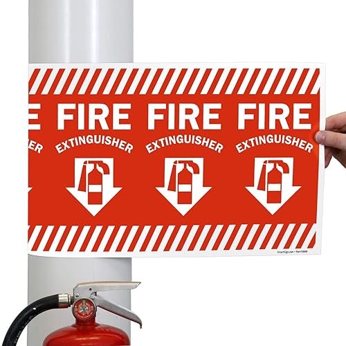SmartSign Etiqueta envolvente "Extintor de incendios" con flecha hacia abajo Vinilo laminado de 24 x 12 pulgadas