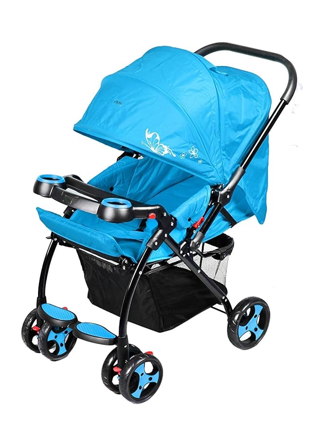 Joy Baby Stroller with 360 Degree Rotating Front Wheels (Front and Rear Wheels with Brakes) (ITN-702) (Blue)