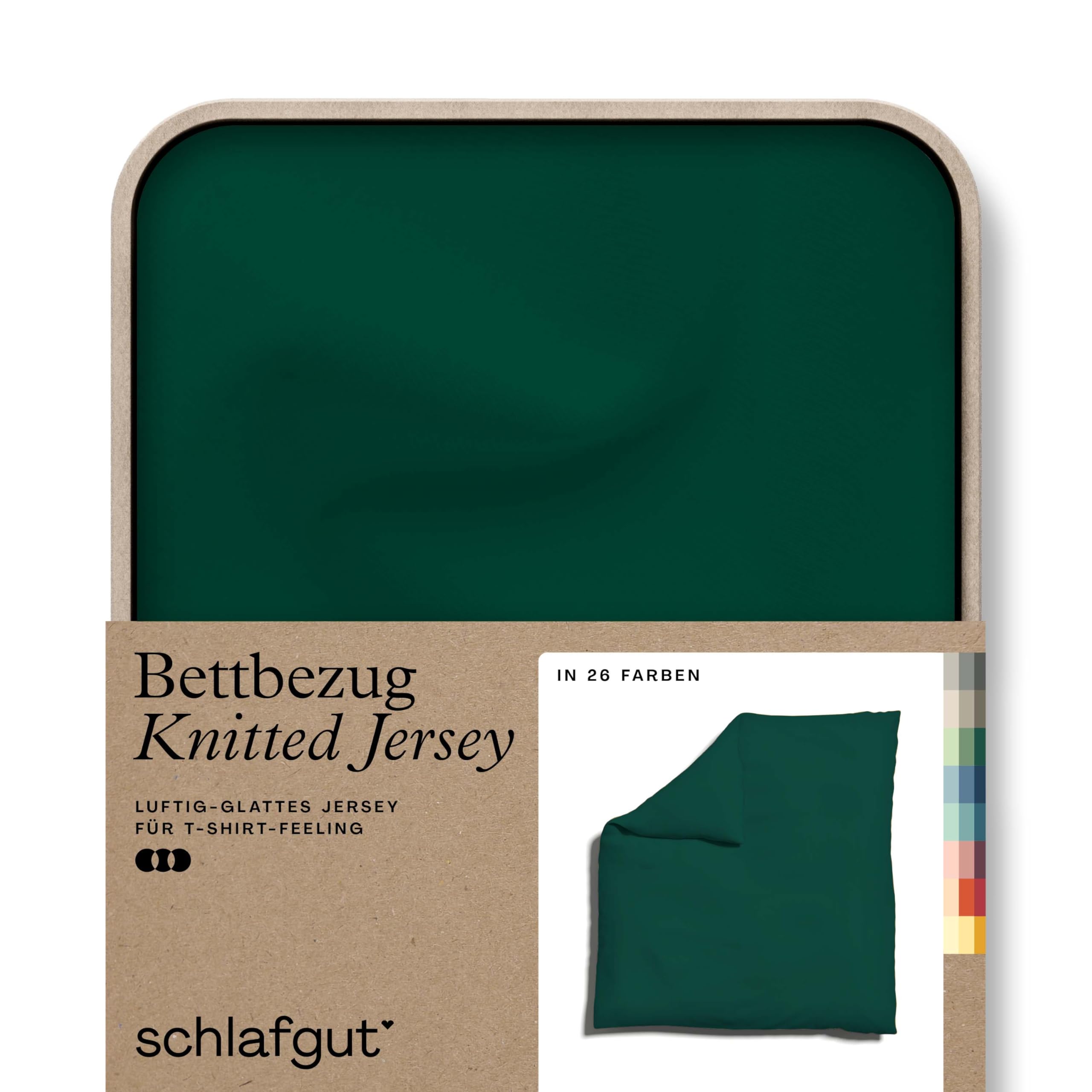 schlafgut Knitted Jersey Bettwäsche 240x220cm Bettdecke Bezug einzeln, Green Deep Uni, weich und faltenfrei mit Elasthan