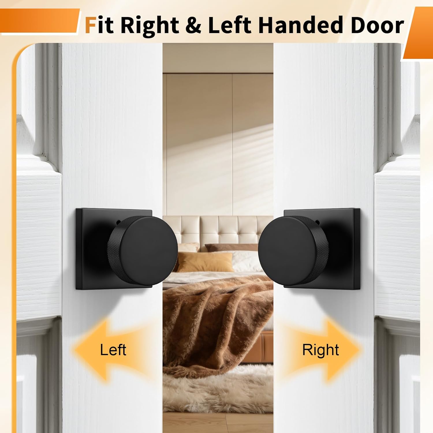 Probrico Black Door Knobs Interior, Privacy Door Knob for Bathroom Bedroom, Square Bed/Bath Door Knob with Round Knob, 6 Pack