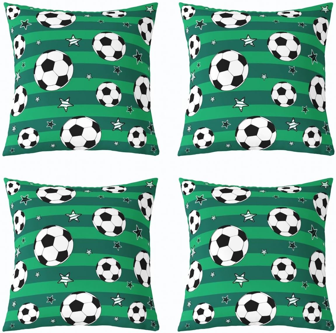 jejeloiu Football Cushion Case 20 x 20-Inch Set of 4 Kids Rugby Sports Throw Pillow Covers for Boys Girls Teens Green Decor Pillowcase