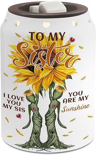 Regalos para hermanas, calentador de cera de girasol, regalos de Navidad para hermana de hermana, regalos para hermana de cerámica, velas aromáticas