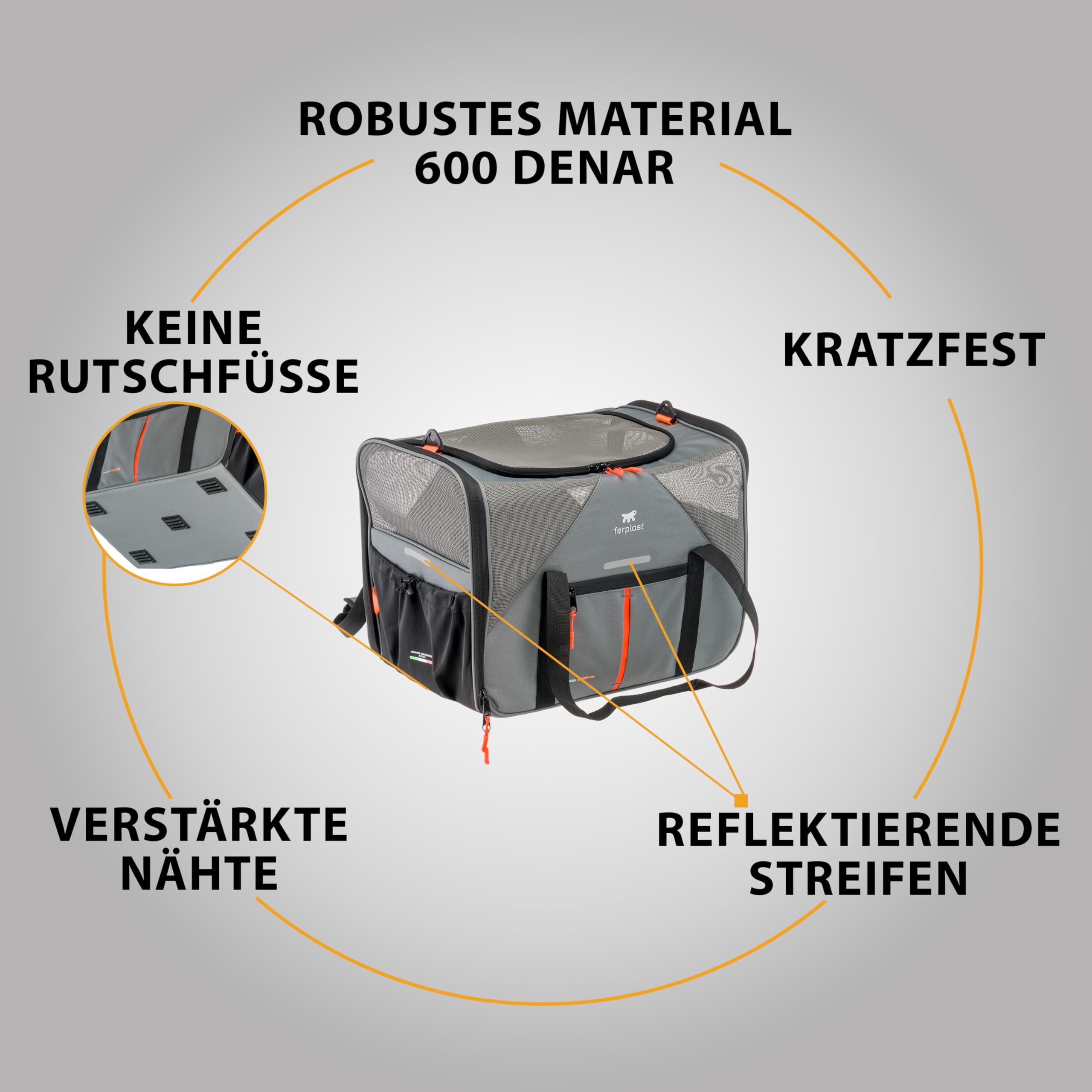 Ferplast Hundebox Voyager Carrier, Transportbox Katze, Hundetasche, verstellbare Griffe und Schultergurt, Sicherheitsgurt, beidseitige Öffnung, mit Kissen, max. 15 kg, 50 x 35 x 37 h cm, Grau