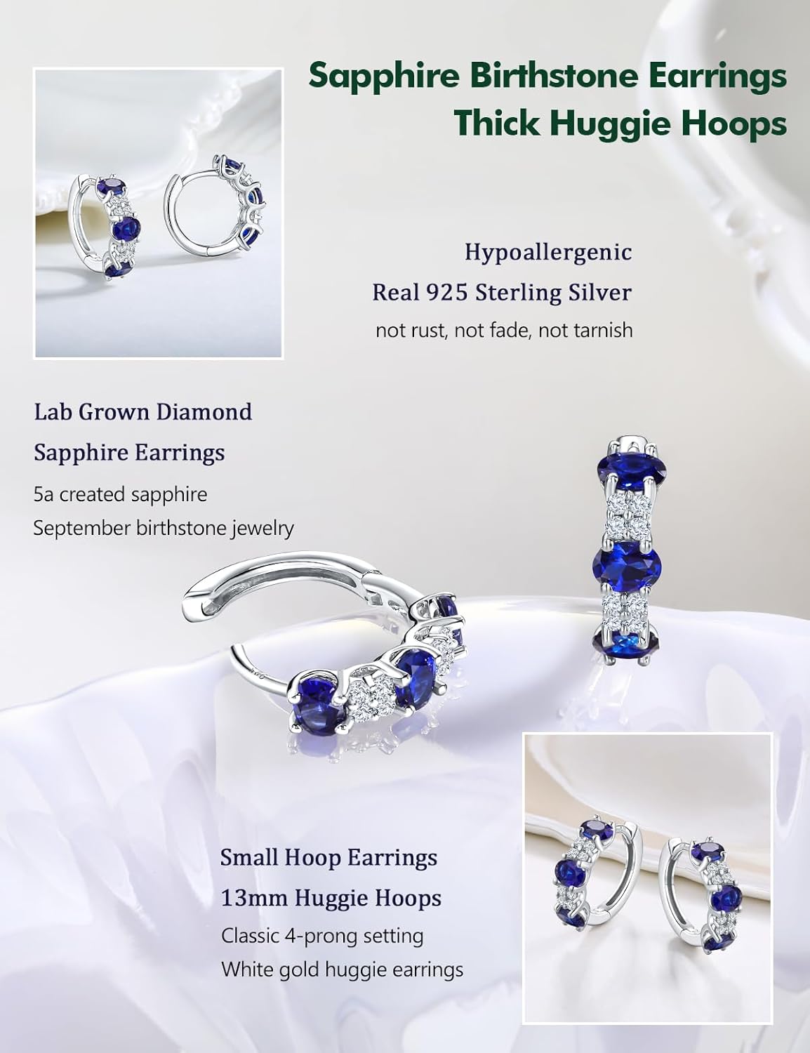 Small Hoop Earrings for Women Hypoallergenic 925 Sterling Silver 13.5mm Thick Huggie Earrings Hoops Created Gemstone Diamond Birthstone Wedding Earrings - Image 5