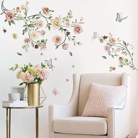 wondever Rose Vine Flower Wall Stickers