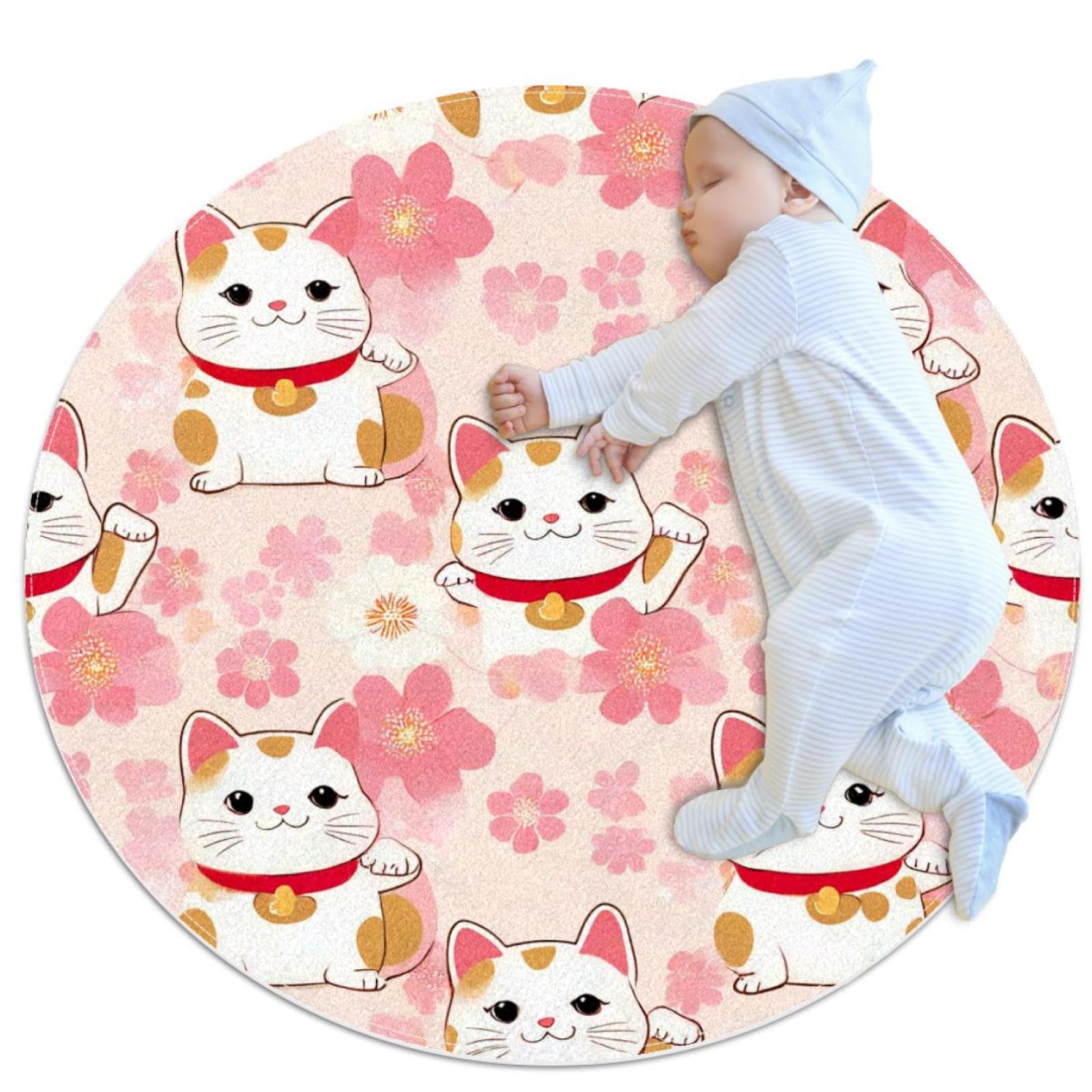 Tapis de salle de bain Maneki Neko antidérapant et lavable rond 100cm