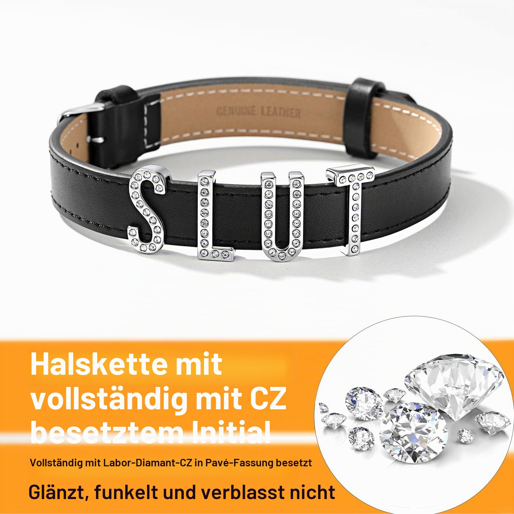 U7 Leder Choker Kette Damen Halskette Collier Halsband Personalisiert Name Lederkette mit Buchstaben/Zahlen/Zeichen Charm DIY Lederhalsband Necklace Modeschmuck für Frauen Mädchen