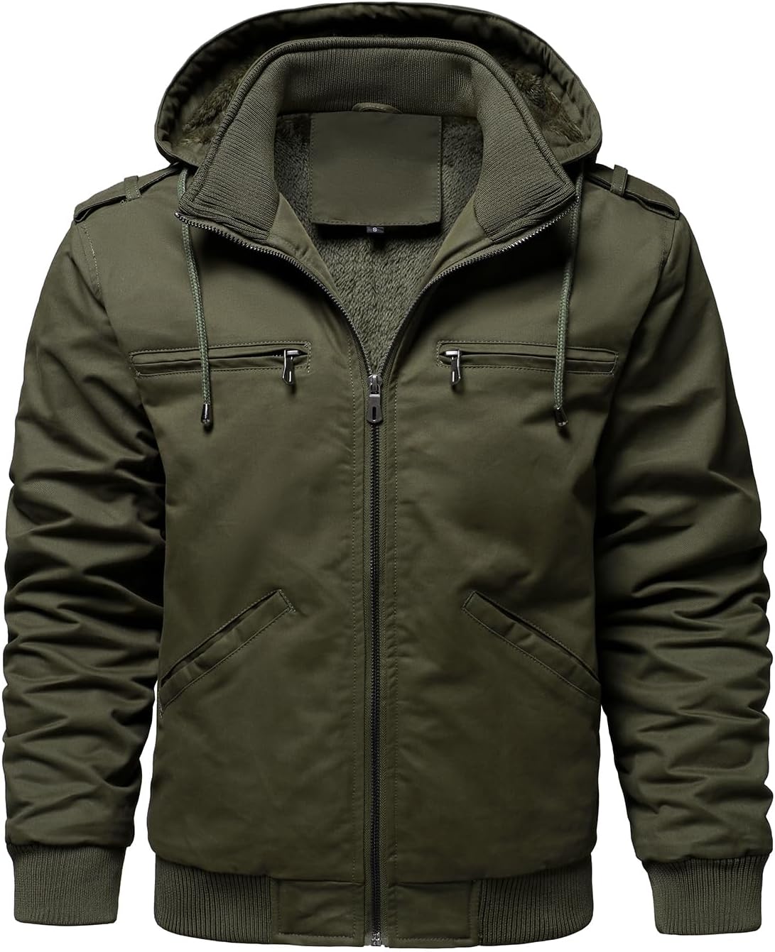 HOOD CREW Men’s Winter Jackets With Multi Pockets Cotton Thick Warm Fleece Lined Coat Hooded Work Cargo Jackets for Men - Image 2