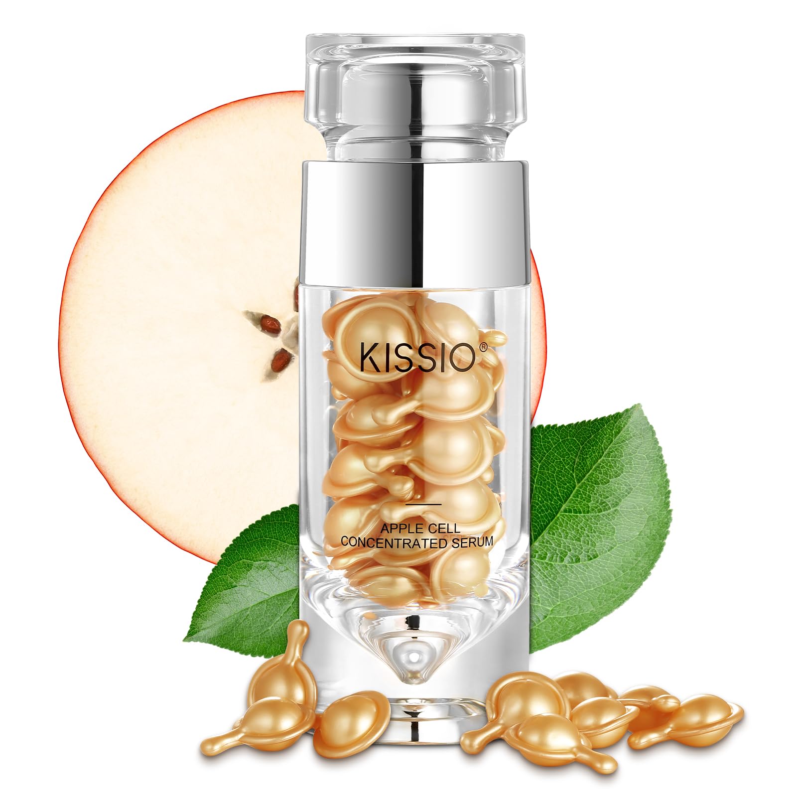 KISSIO Apple Cell Serum,Anti Aging Serum for Fine Lines and Wrinkles,Hydrating and Antioxidant,Face Moisturizer Plump and Firm,Night Use,Concentrate Nourishes,30 Capsules