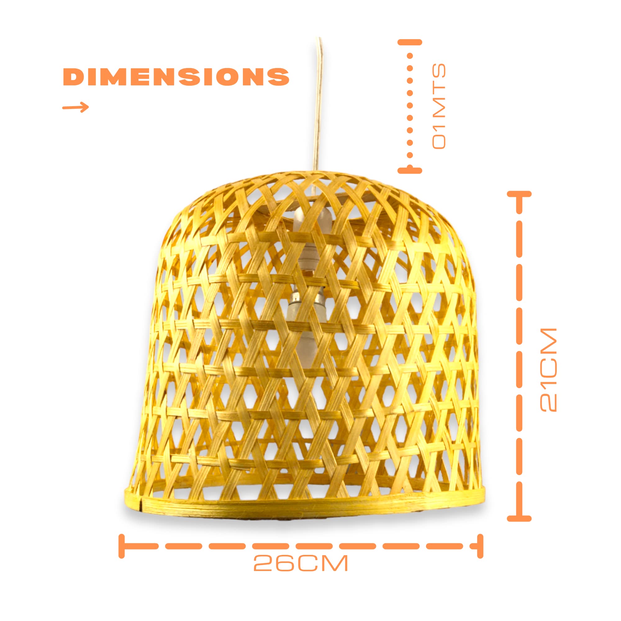 Bamboo Lampshade | Pendant Lamp | Boho Lamp Shade | Cane Lampshade | Rattan Lamp Shade | Hanging Light for Home Office/Living Room/Hotel/Cafe/Restaurant decoration | Color-Beige/Size-26x21 Cm - Image 4 thumbnail