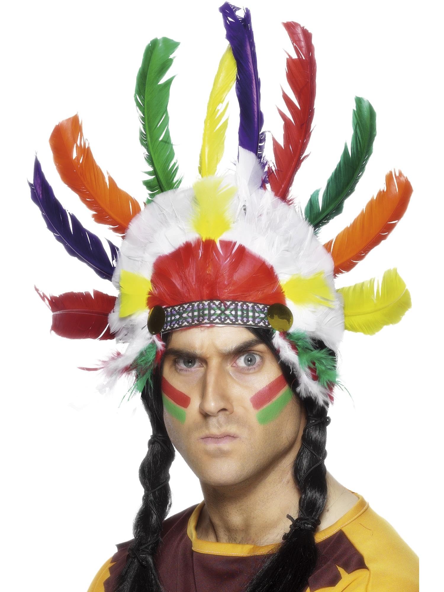 Smiffys Native American Inspired Headdress, Multi-Coloured Sitting Bull, Cowboys and Indians Fancy Dress, Adult Dress Up Accessories