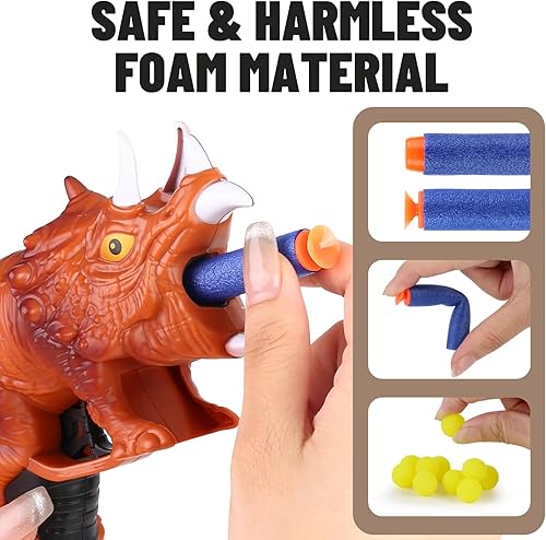 Miniatura 3 de Pistola de espuma de dinosaurio para pistola Nerf de 5 a 7 años, mini pistolas de juguete de dinosaurio para niños de 4 a 6 años, T-rex y Triceratop