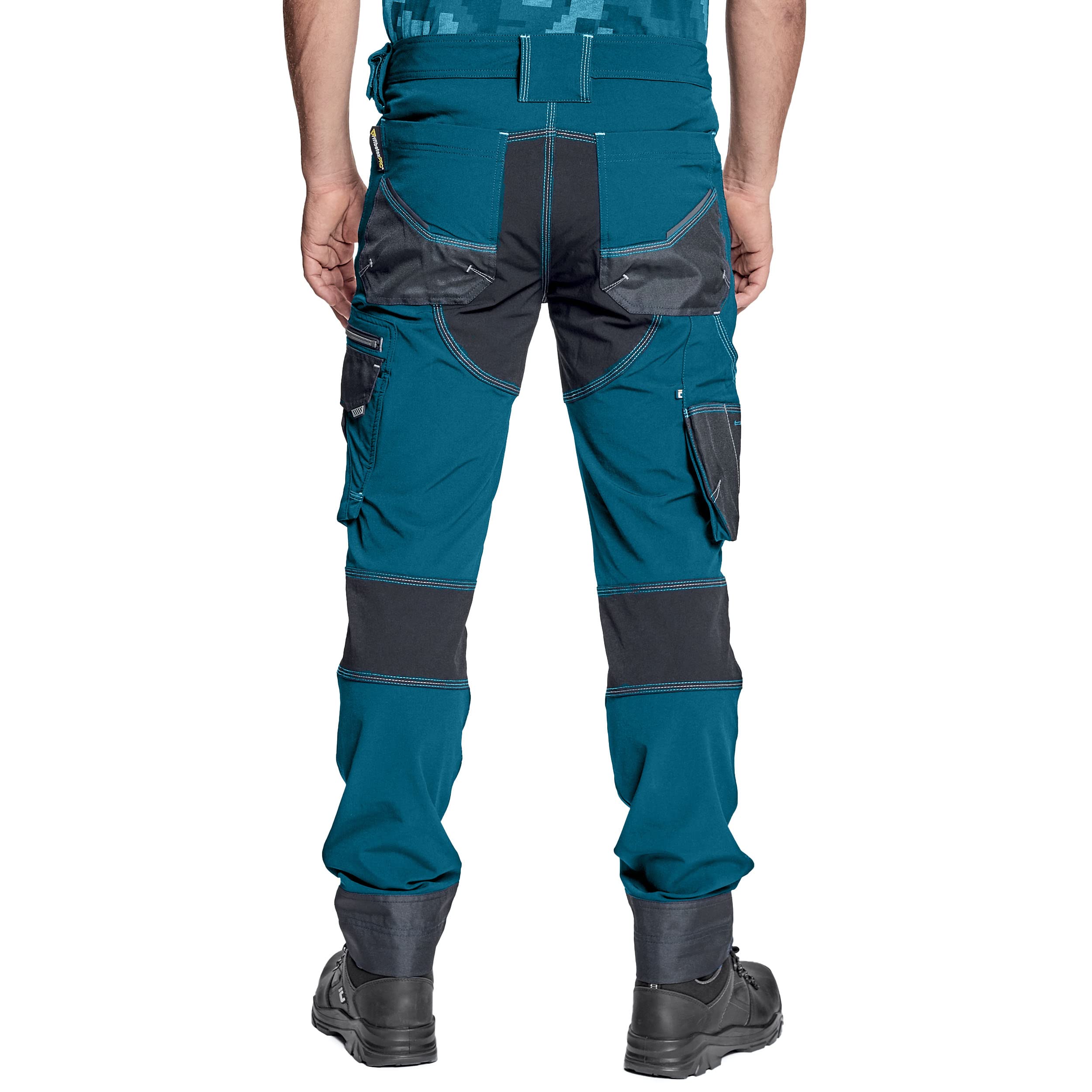 CERVA Neurum PFM PFM Elastyczne spodnie robocze slim fit z wieloma kieszeniami ze wzmocnieniem Cordury na kolanach i odblaskowymi detalami Rozmiar 50, Petrol Blue