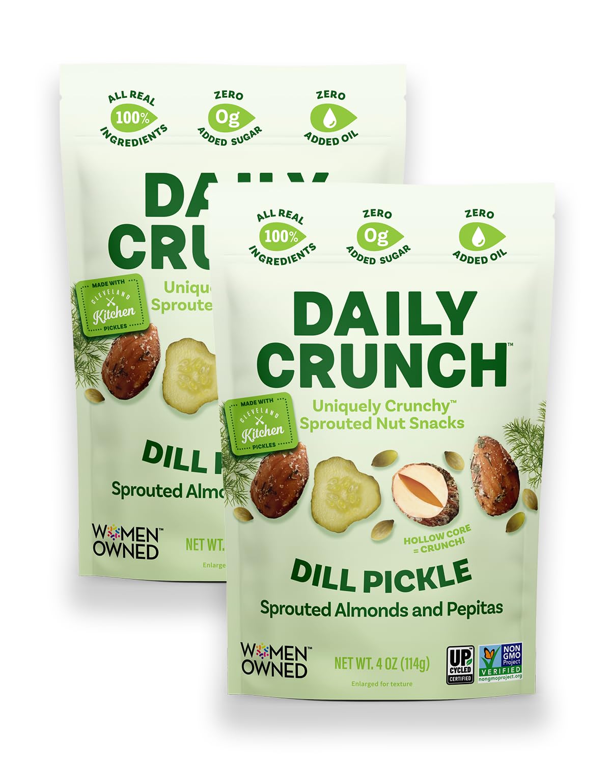Daily Crunch Sprouted Almonds, Dill Pickle, 4 Ounce Bags, Pack of 2 Sprouted and