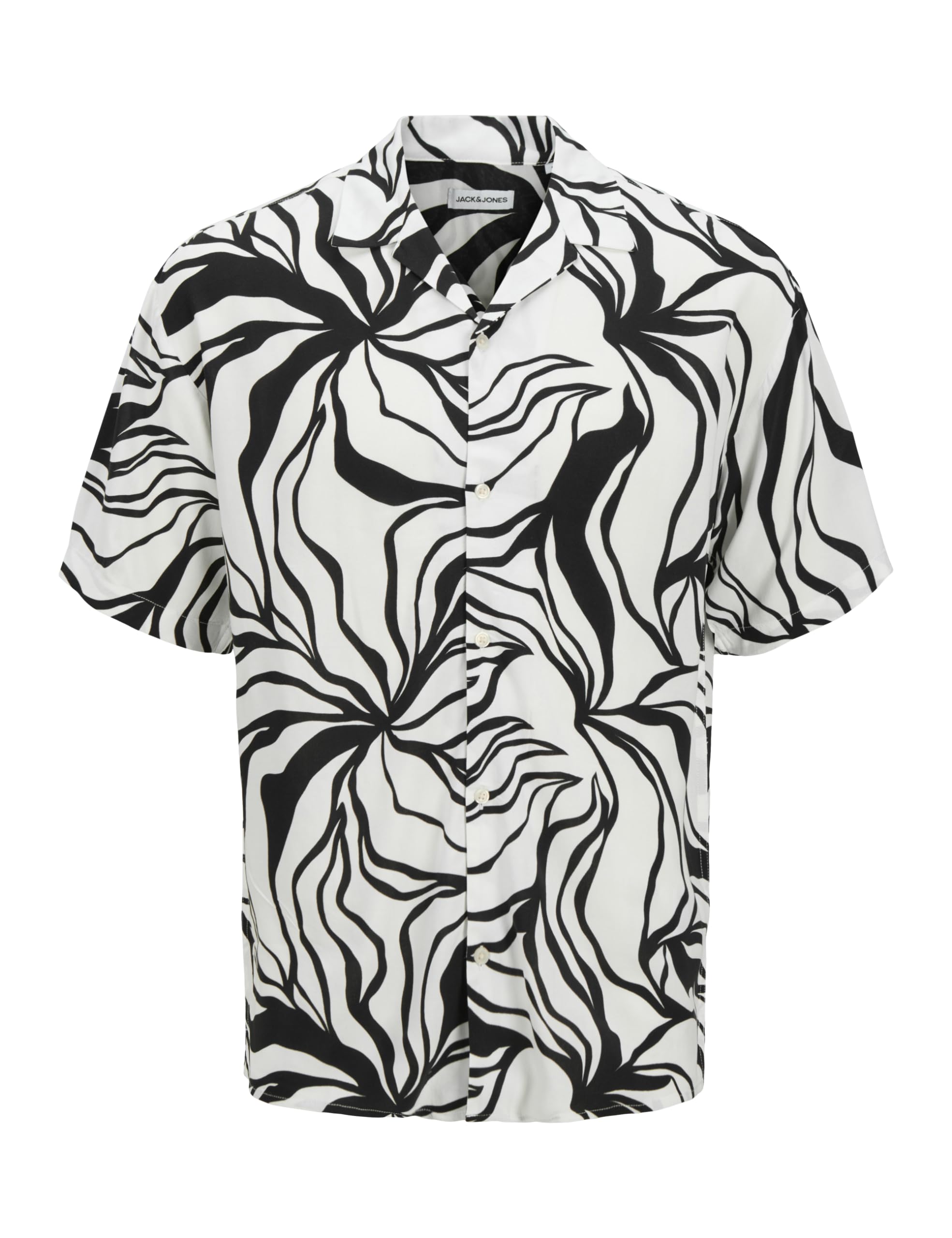 Jack & Jones Men's Black Jjjeff Monochrome Resort Shirt Ss, M