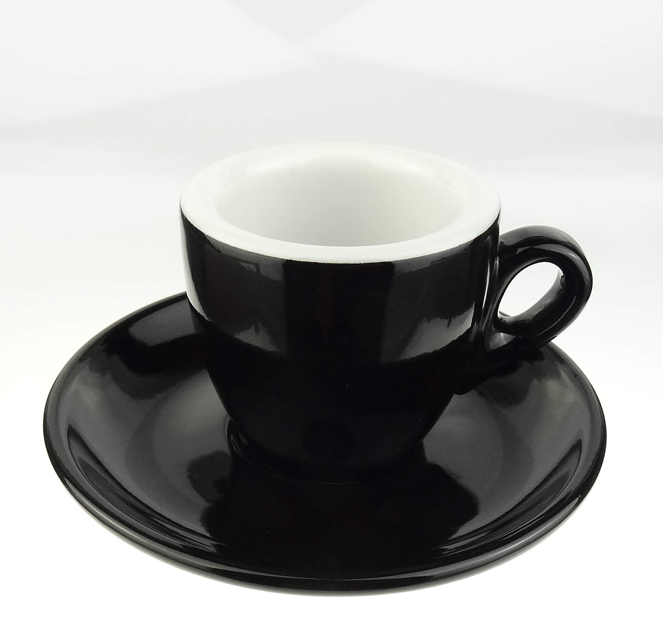 Extra dickwandige Espressotassen | 0,8 cm Wandstärke | Farbe: schwarz | 6 Tassen + 6 Untertassen