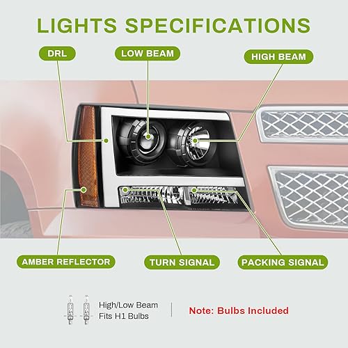 Miniatura 6 de AUTOSAVER88 Conjunto de faros delanteros compatible con Chevy Avalanche 2007-201307-14 Chevrolet Suburban Tahoe modelo halógeno de repuesto para