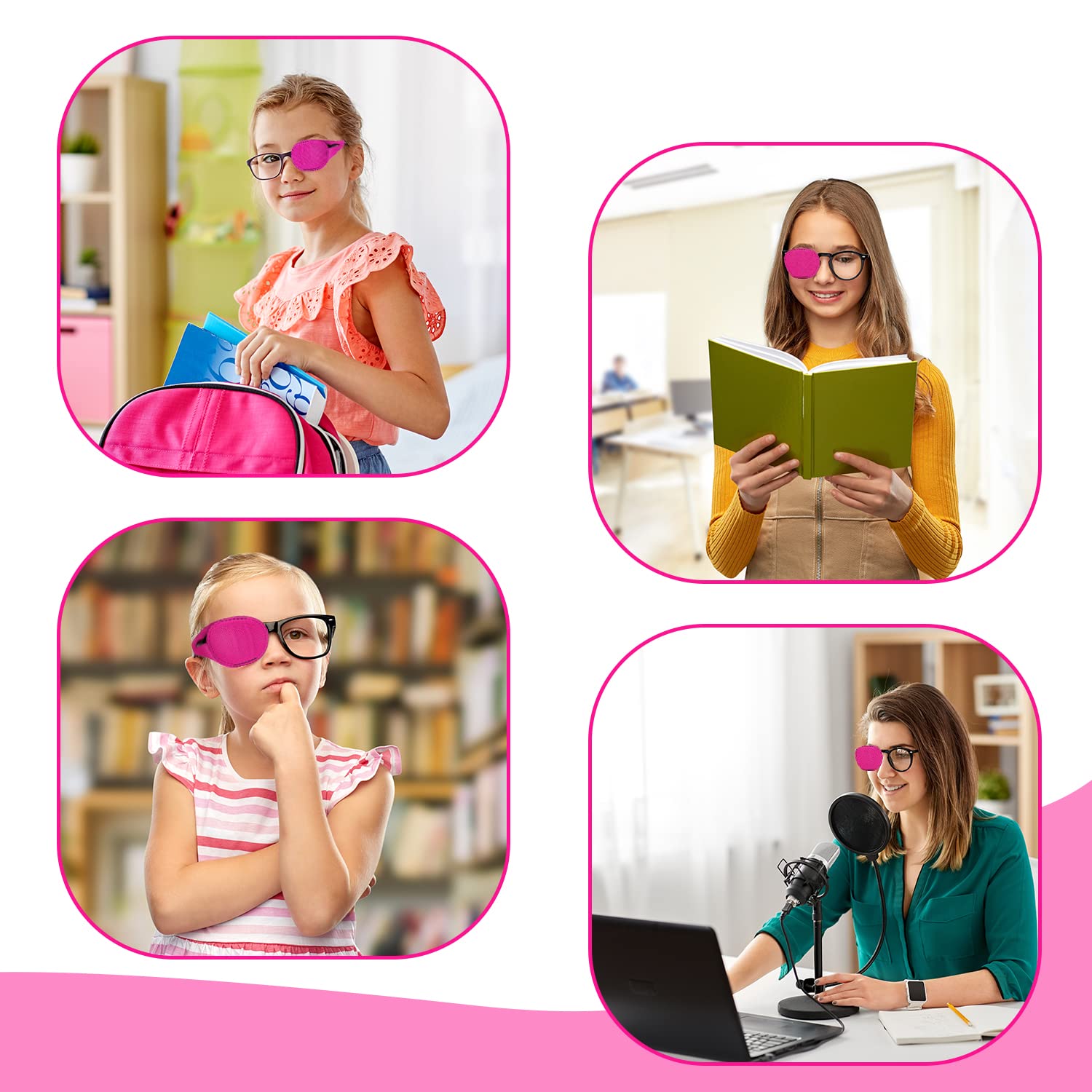 Bende per Occhiali Riutilizzabili non Tessute per Occhio pigro Ambliopia Strabismo Adulti Bambini 6 Pezzi Rosa