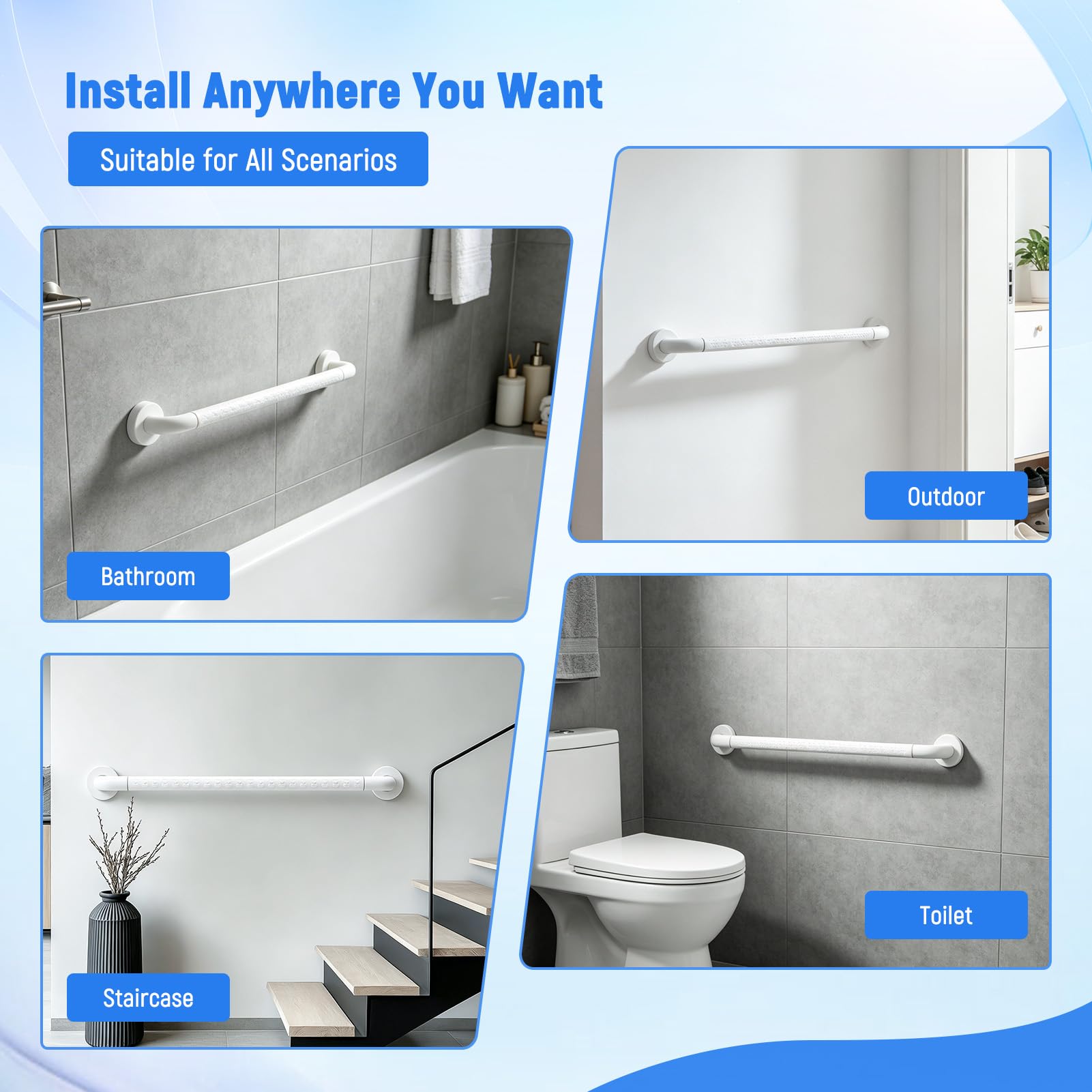 Fanwer Confezione da 2 maniglioni anti per bagno, in acciaio inox bianco, supporto di sicurezza per anziani, bambini e disabili (70 cm)
