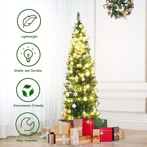 Miniatura 6 de BestComfort Árbol de Navidad artificial de 5, 6 pies, 7 pies, 8 pies, 9 pies, árbol delgado y delgado con bisagras sin luz con puntas de ramas de