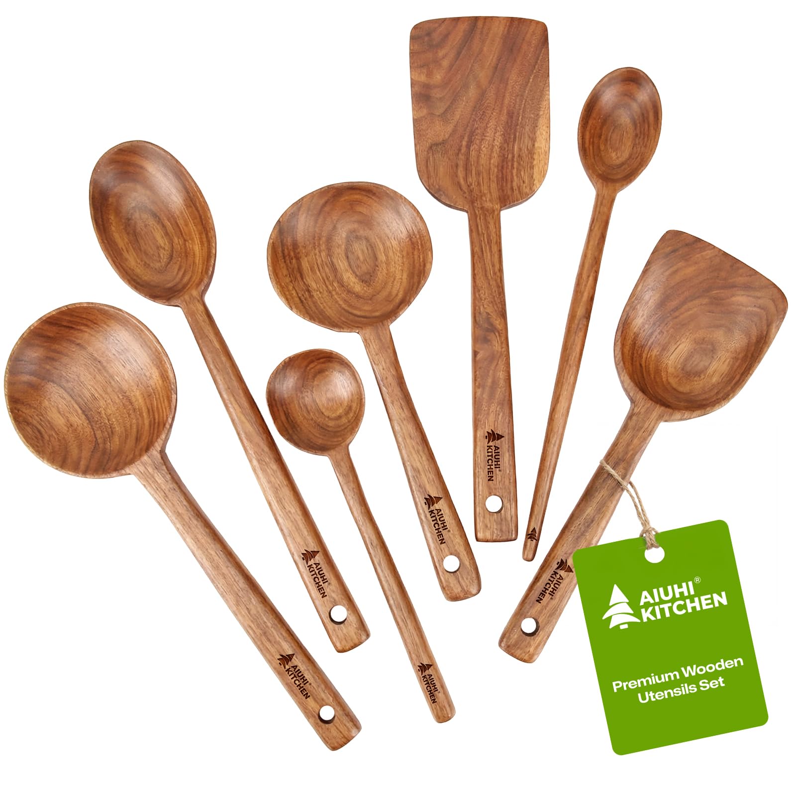 AIUHI Juego de 7 cucharas de cocina de madera