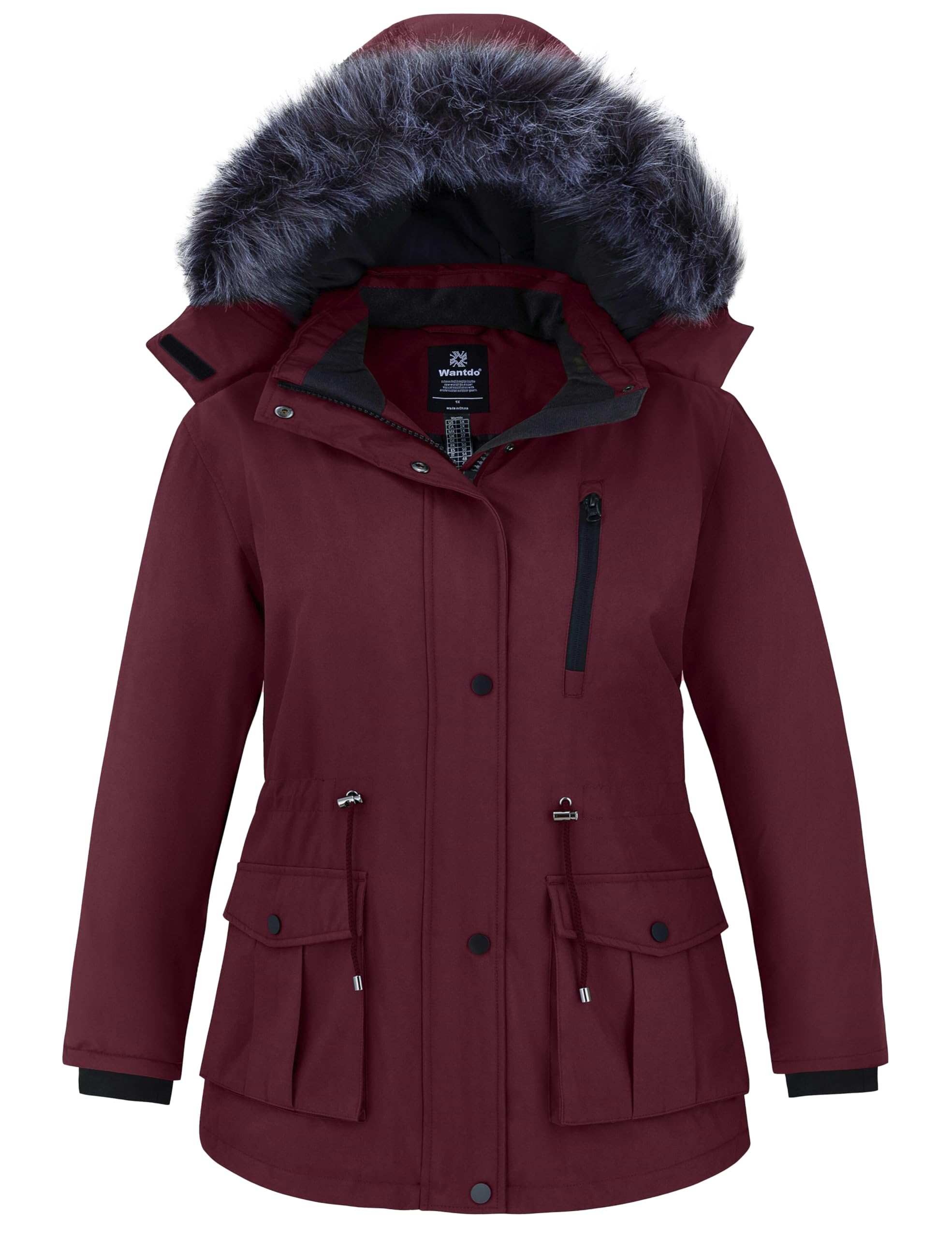 Wantdo Damen Winterjacke Übergröße Wasserdicht Warme Puffer Parka mit Abnehmbarer Kapuze