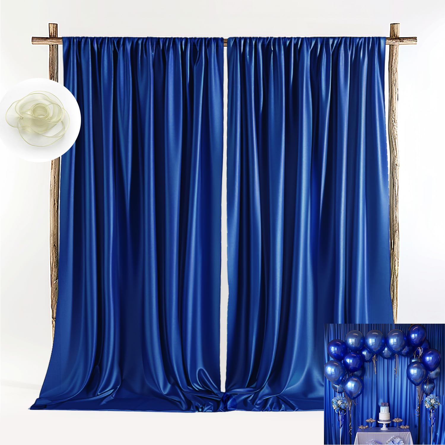 TOAOFY 10x10ft Blue Satin Backdrop Drapes Dark Blue Party Backdrop Party Decoration Supplies Birthday Party Stage Background TAYBSDJ041