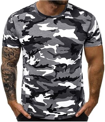 RTRDE Mens Casual T Shirts for Man Camouflage T-Shirt Sports Fitness Short Sleeve Military Camo Crewneck Shirts, XL-5XL
