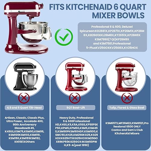 Miniatura 3 de Batidor de borde flexible de 6 cuartos para batidoras KitchenAid con bordes de silicona para accesorios y accesorios de ayuda de cocina