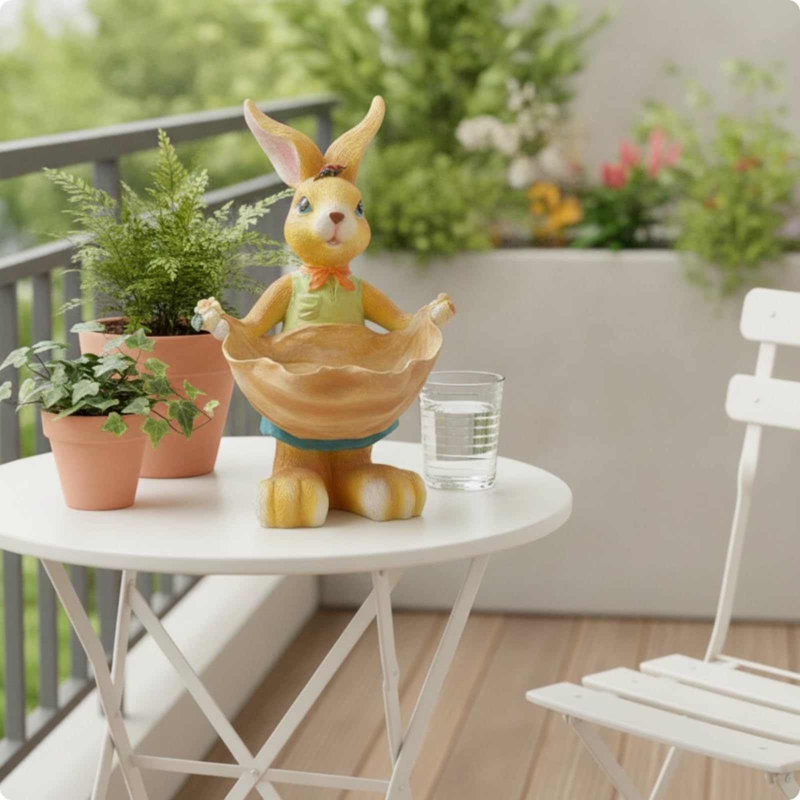 Hase mit Korb Stabil Kaninchenfigur Osthase für Fans, Gartenliebhab, Hase Mit Gießkanne Und Blumen