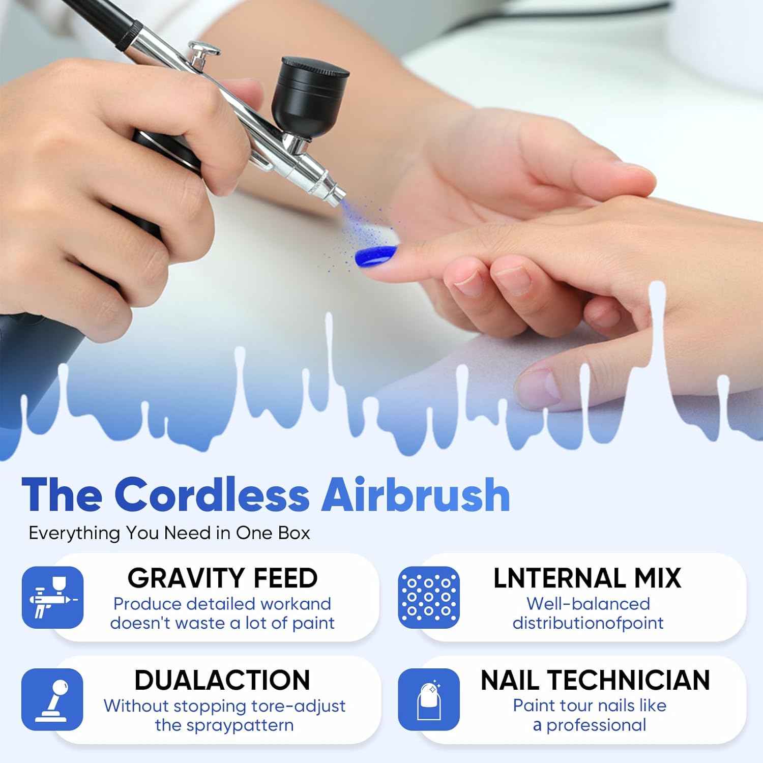 Airbrush Kit with Air Compressor, 48 PSI High-Pressure Cordless Airbrush, 6000mAh Rechargeable, 3-Speed, Dual-Action, 0.2/0.3/0.5 mm Nozzles & 3 Cups, Non-Clogging for Painting, Models, Cake & Makeup