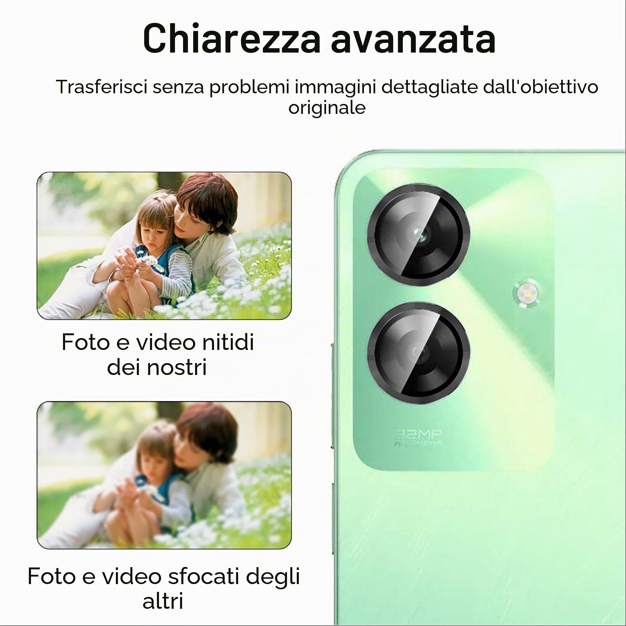 2 Protezioni Per Fotocamera In Metallo E Vetro Temperato Per Realme P3 – Antigraffio 9H, Trasparenza 99.99%