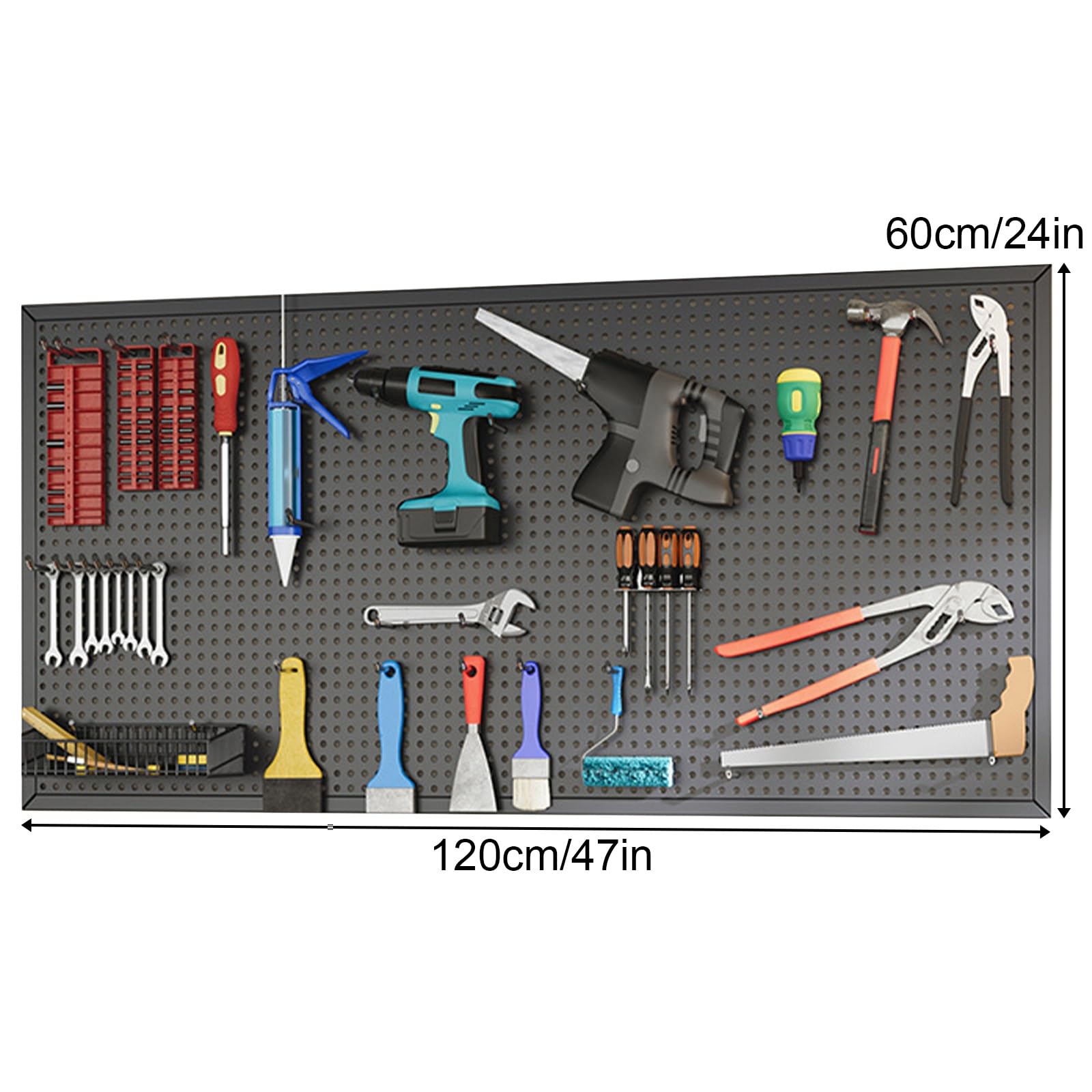 HeavyDuty metalowa tablica na narzędzia, organizer ścienny do garażu i warsztatu, mocne łożysko nośne, domowe rozwiązanie do przechowywania (biała, 120 x 60 cm / 47 x 24 cale)