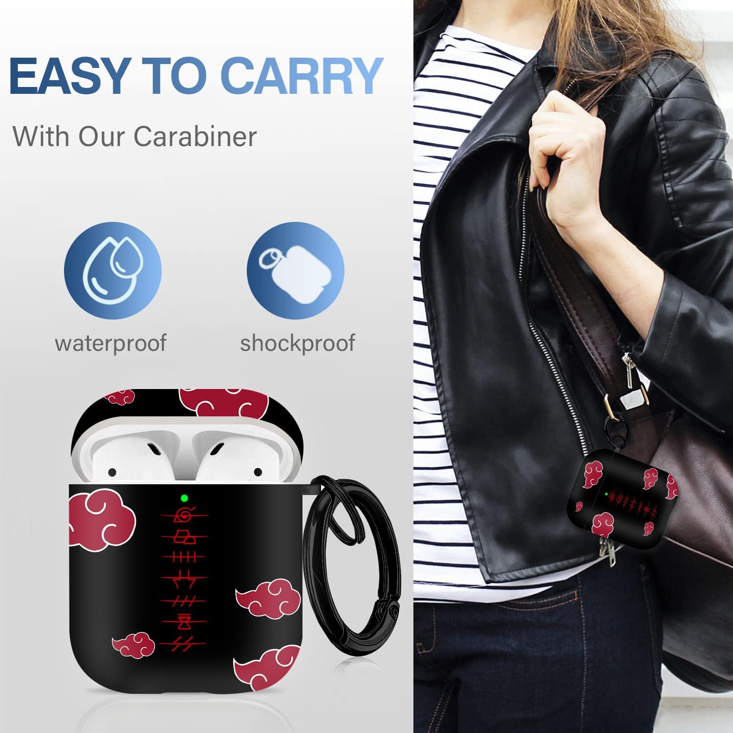 Maxjoy for Airpods Case, Anime Cartoon Cute Design for Airpods 1st and 2nd Generation Case Cover for Air Pods Men Boys Girls Kids,Kawaii Cases for Apple for Airpods 1/2,Anime Red Cloud Lanyard