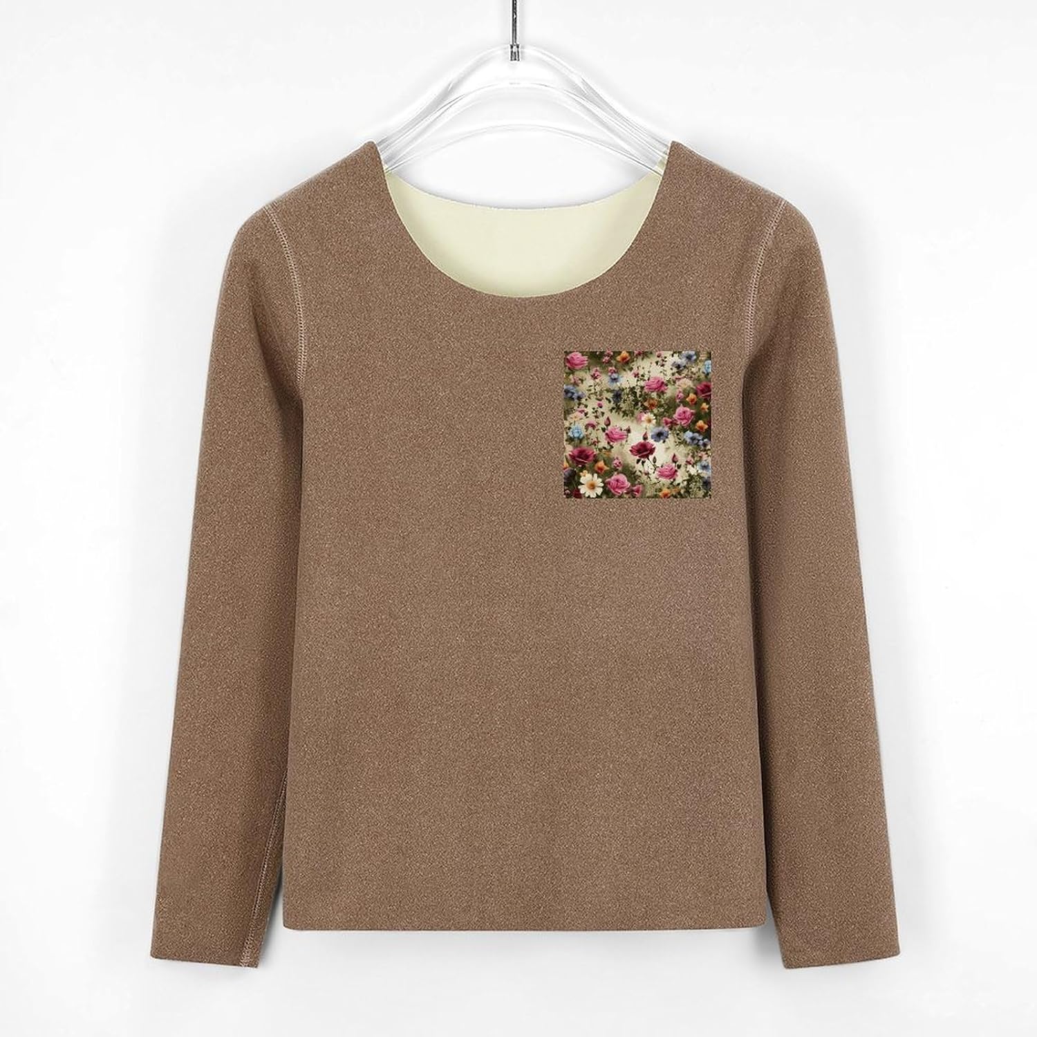 Women's Fleece Lined Thermal Set - Cold Weather Long Johns Ultra-Soft Garden Blooming Wildflowers Printed Base Layer