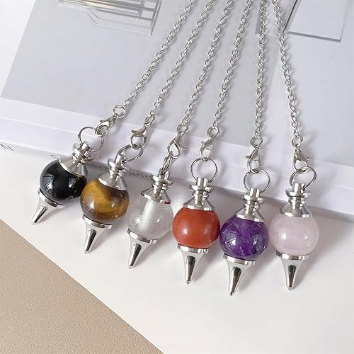 Miniatura 4 de EDEN'S CALL Reiki Crystal Point Pendulum Tiger's Eye Stone Bead Colgante con cadena plateada para adivinación