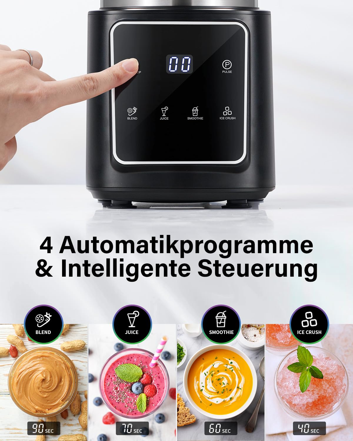 Standmixer, 1500 W, Eisknackmesser 6-Klingen FüR Mixer, Smoothie Maker Mit 4 Programme + Pulsfunktion, 2 * 900 ml Flasche, FüR Smoothies, Milchshakes Und Zum Einfrieren Von Obst