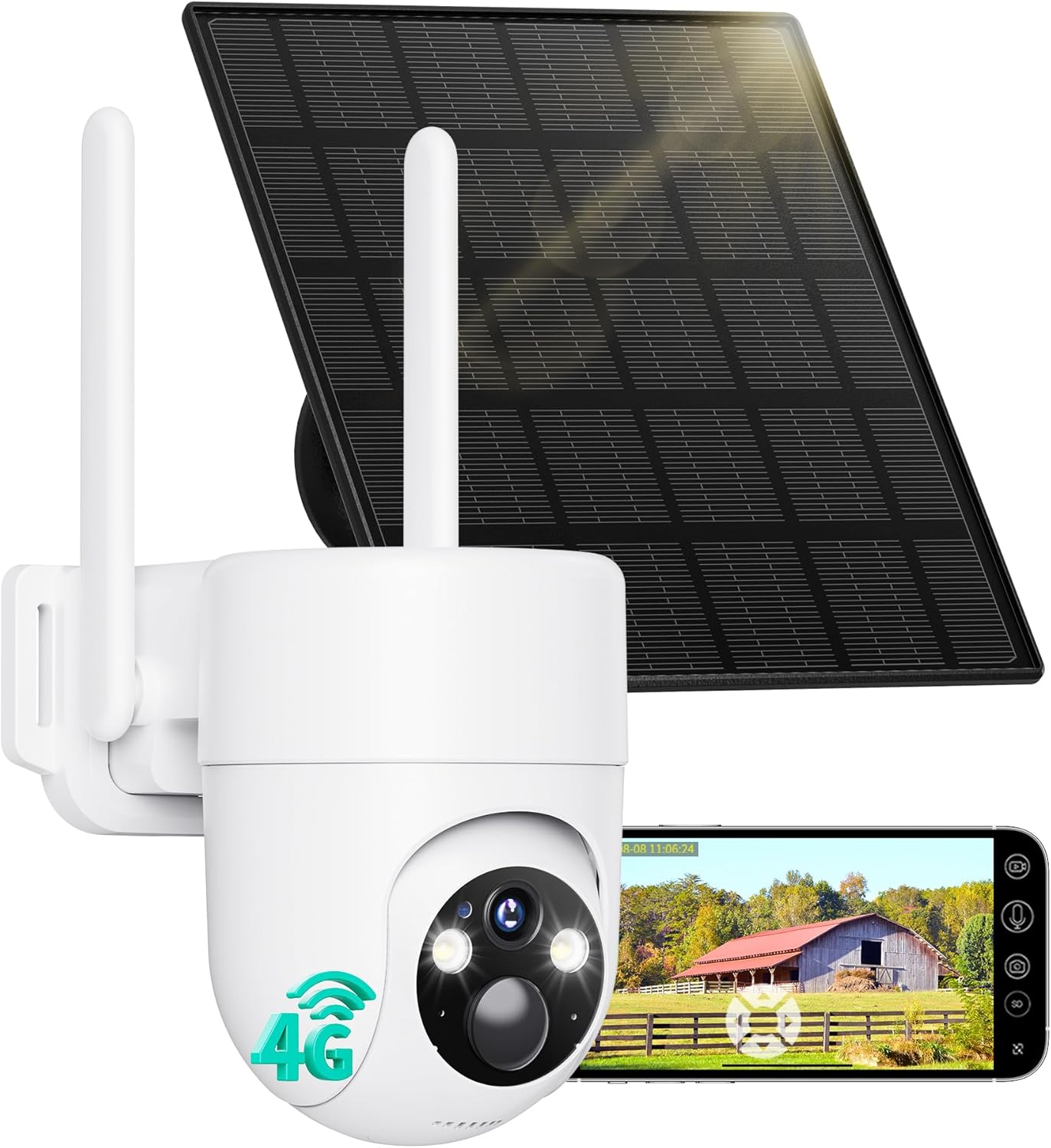LIWAN Cellular Security Camera, No WiFi Security Camera, 4G LTE Solar Cameras Wireless Outdoor with SIM Card, 2K HD Color Night Vision, 360° Live View Off Grid Cam for Farm, Cabin, Construction Site