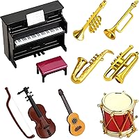 Vista 1 de Dollhouse Miniature Musical Instrument Set in 1:12 Scale, Mini Dollhouse Musical Instrument Model Includes Violin Piano Trumpet Saxophone Electric