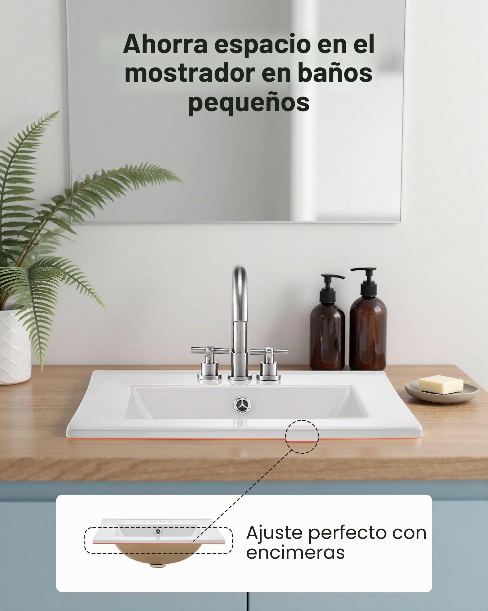 VEVOR Lavabo Semiencastrado Rectangular, 510 x 465 x 170 mm, Sobre Encimera con Rebosadero y 3 Orificios para Grifo, Moderno Lavabo Empotrado para Espacios Pequeños, Cocina y Baño, Color Blanco