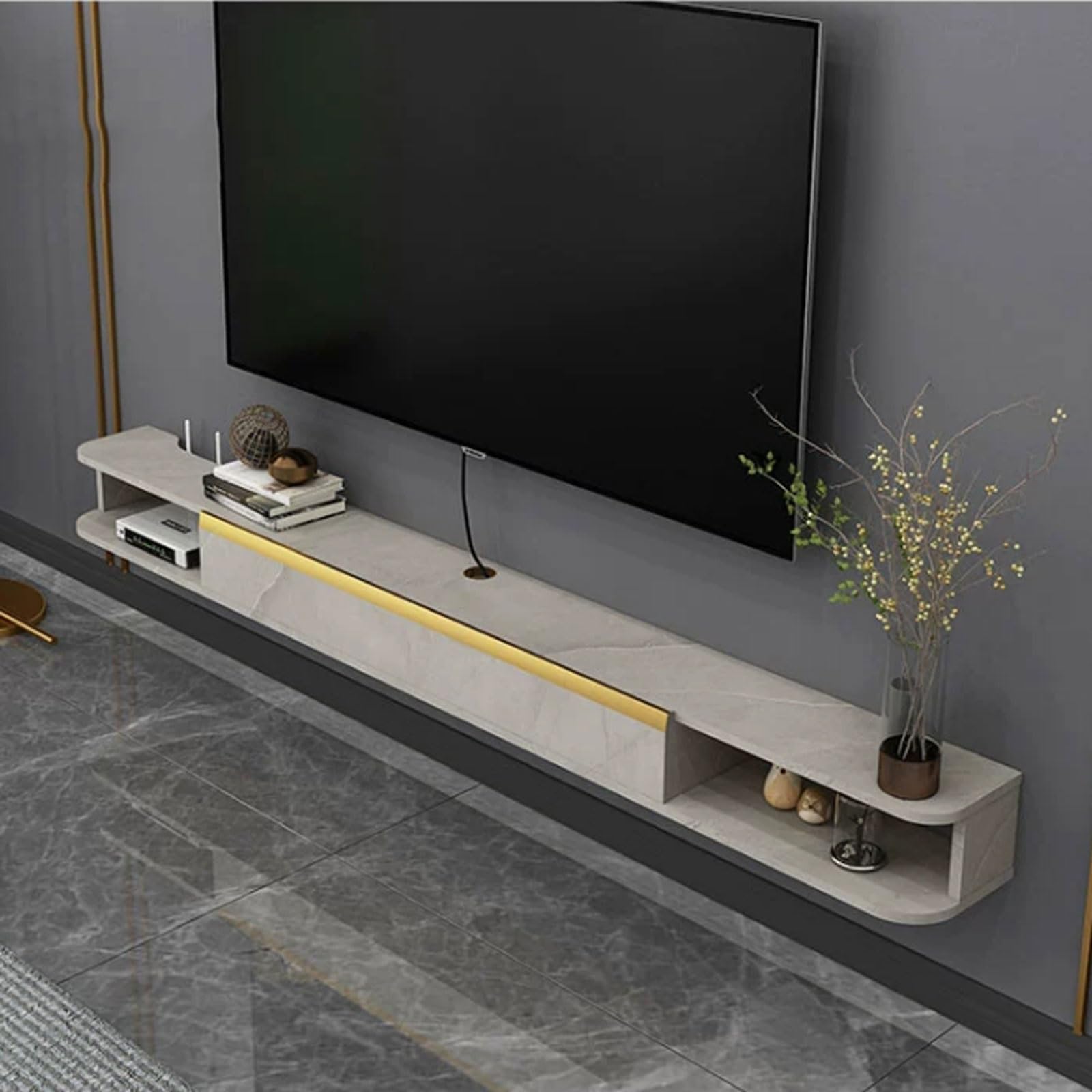 Modulo TV Soporte flotante for TV montado en la pared, estante flotante moderno debajo de la TV con puerta abatible y estante de almacenamiento abierto, consola central de entretenimiento con almacena