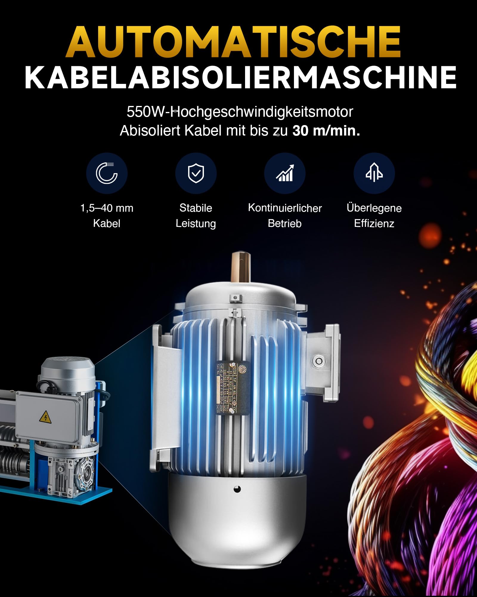 CREWORKS Elektryczna maszyna do ściągania izolacji kabli 550 W (1,5-40 mm) – obieraczka do kabli z 11 otworami i 10 ostrzami, maszyna do usuwania kabli