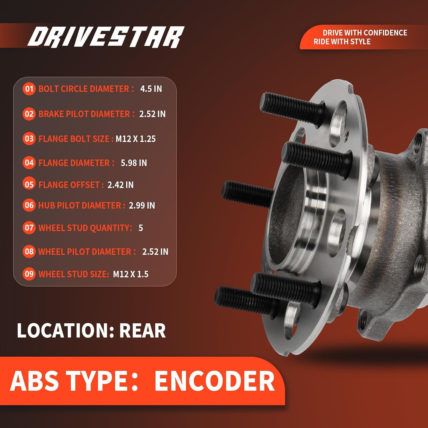 DRIVESTAR 512344 Rear Left/Right Wheel Hub & Bearing Assembly for Honda CR-V EX/EX-L/LX 2007 08 09 10 11/for Crosstour TF1 2012 13 14 15/for Accord Crosstour 2010 11 - Image 4
