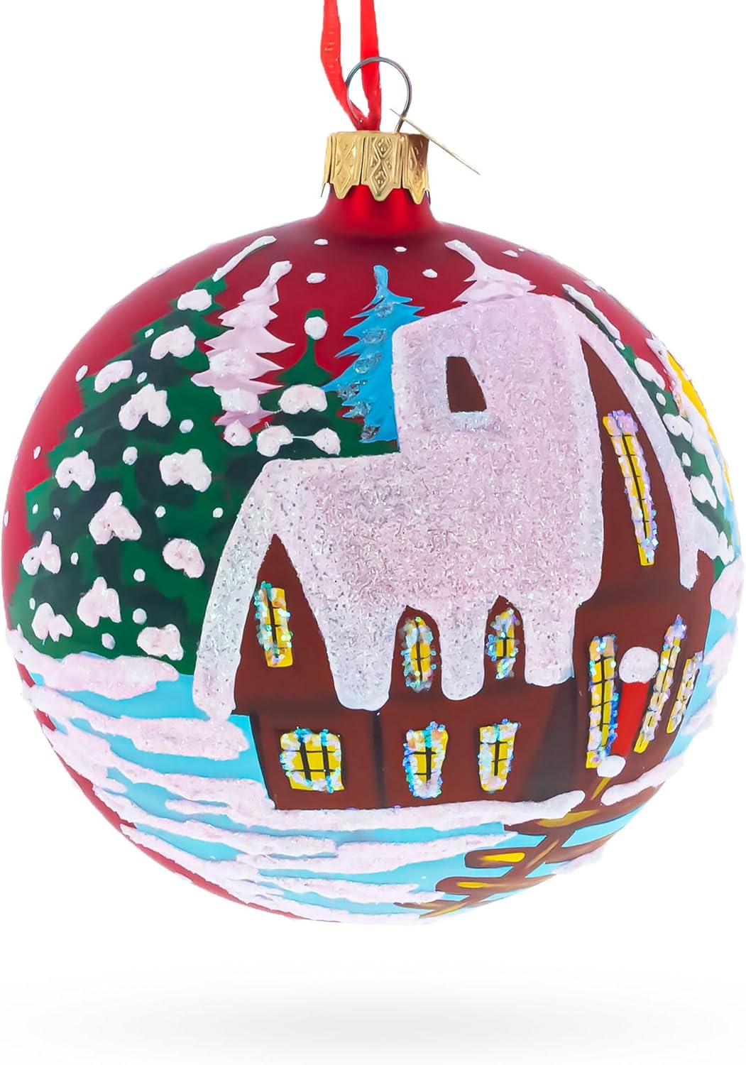 Rooster in The Winter Village Glass Ball Christmas Ornament 4 Inches - Image 3