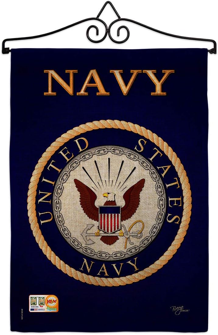 Navy Burlap Garden Flag - Set Wall Hanger Armed Forces USN Seabee United State American Military Veteran Retire Official - House Decoration Banner Small Yard Gift Double-Sided Made In USA 13 X 18.5